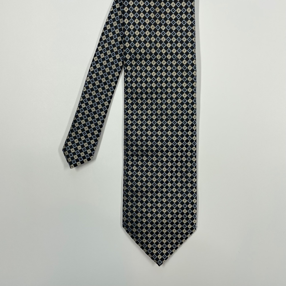 Chereskin Blue Gold Geometric Square Silk Necktie Mens One Size